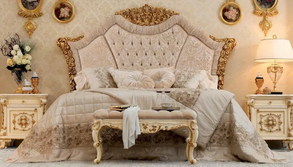 Luxus Doppelbett Bett Stoff Betten Bettrahmen Holz Schlafzimmer Barock