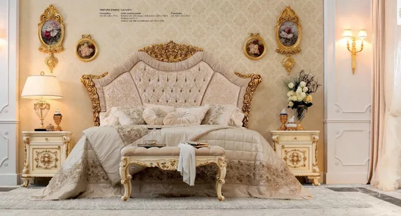Garnitur Schlafzimmer Bett Nachttisch Hocker Luxus Doppelbett Beige