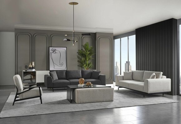 Komplette Couchgarnitur Sofa Sofas Sessel Grau Sofagarnitur Set 4tlg