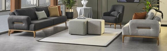 Sofagarnitur Sofa Sessel 431 Sitzer Stoff Luxus Grau Sofas Wohnzimmer