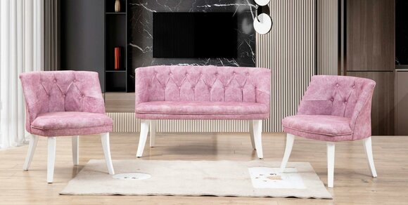 Küchen Sitzgarnitur Bank Sessel Rosa Chesterfield Garnitur Sitzmöbel Stoff