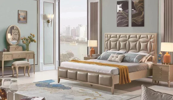 Polster Beige Doppelbetten Bett Betten Doppelbett Schlafzimmer