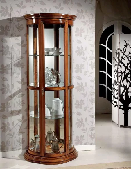 Klassische Vitrinen Glas Schrank Vitrine Holz Wohnzimmer Luxus Braun