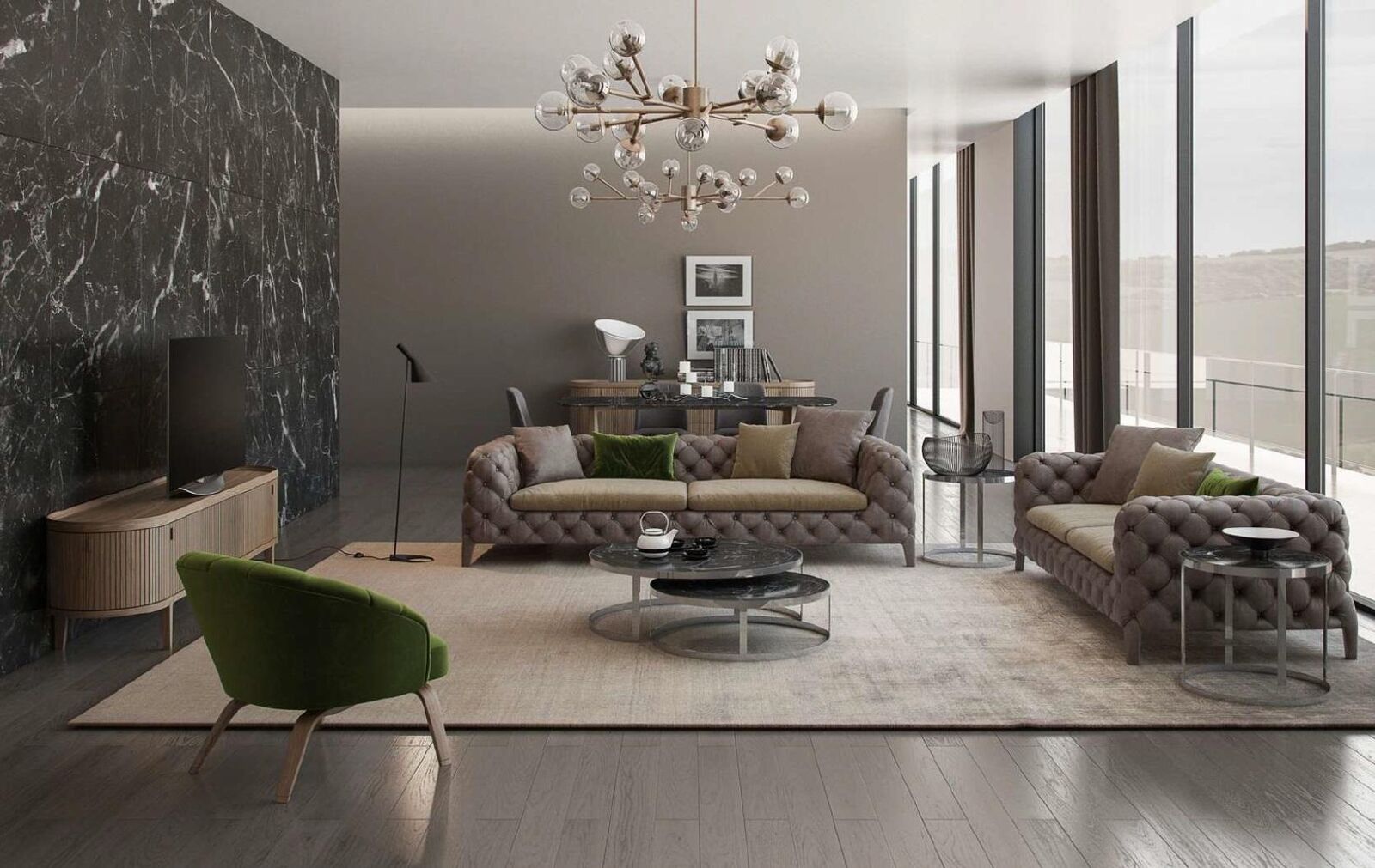 Chesterfield Sofagarnitur Viersitzer Sofas Luxus Couchen Sessel Möbel Sofa