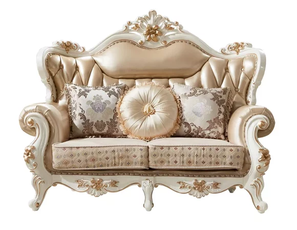 Sofa 2 Sitzer Beige Luxus Leder Wohnzimmer Klassische Design Sofa Elegantes