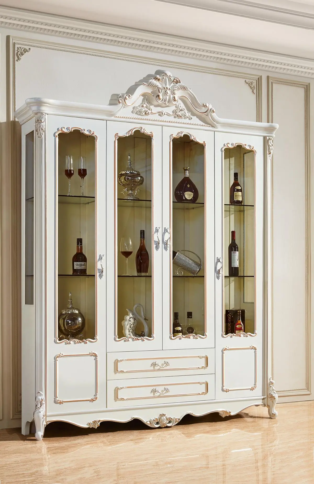 Antiker Stil Schrank Barock Glasschrank Schränke Möbel Holz Vitrine