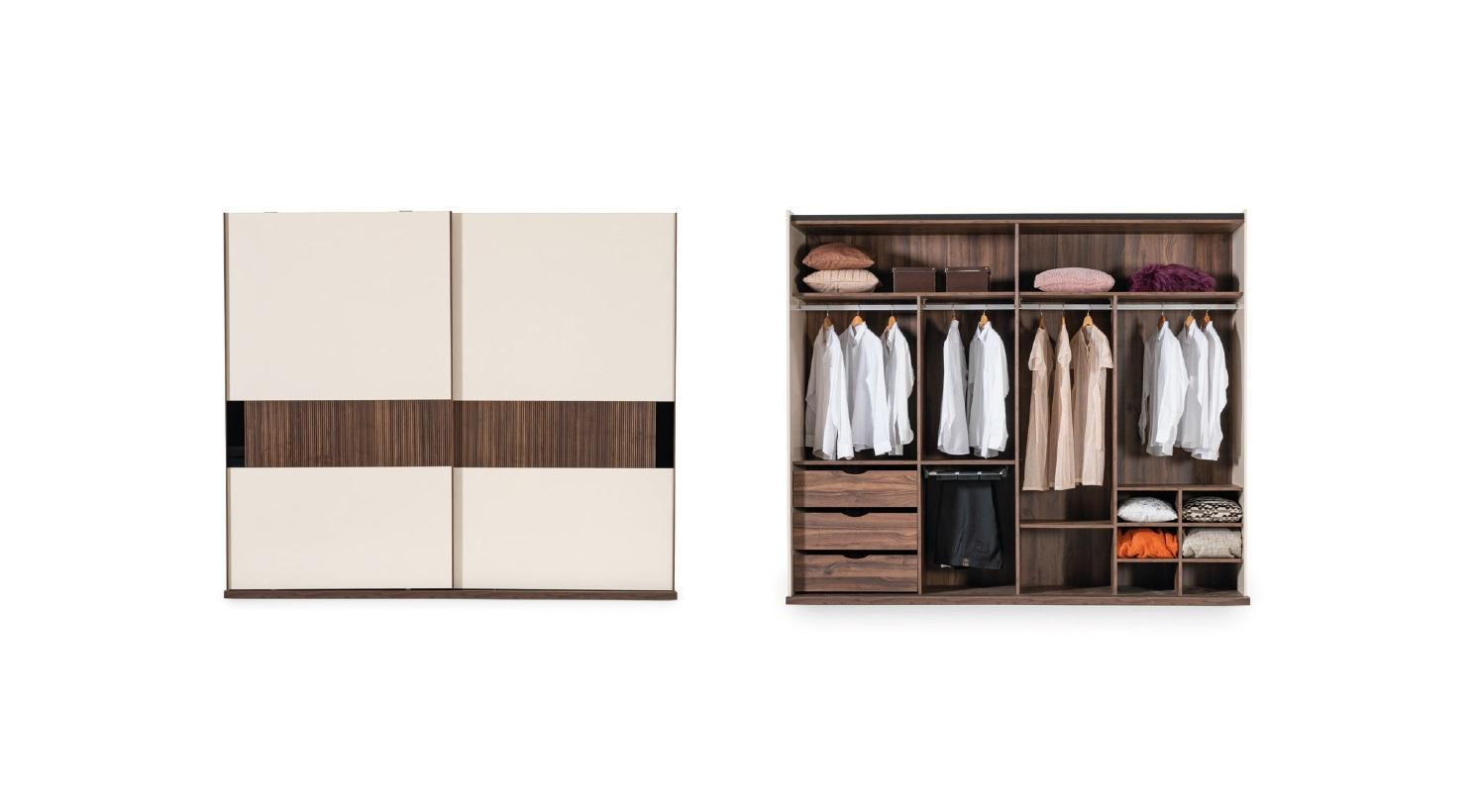 Luxus Kleiderschrank mit Schwebetüren Holz Schrank Modern Stil Beige