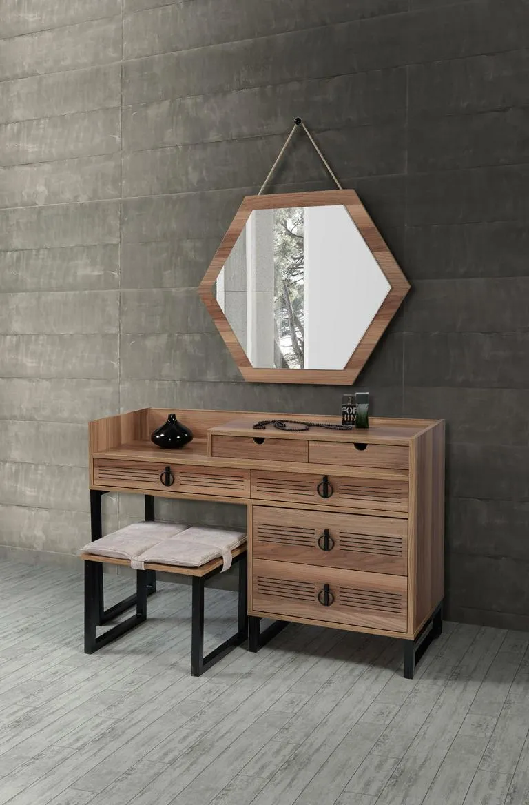 Schlafzimmer Spiegel Kommode Holz Modernes Design Luxus braun