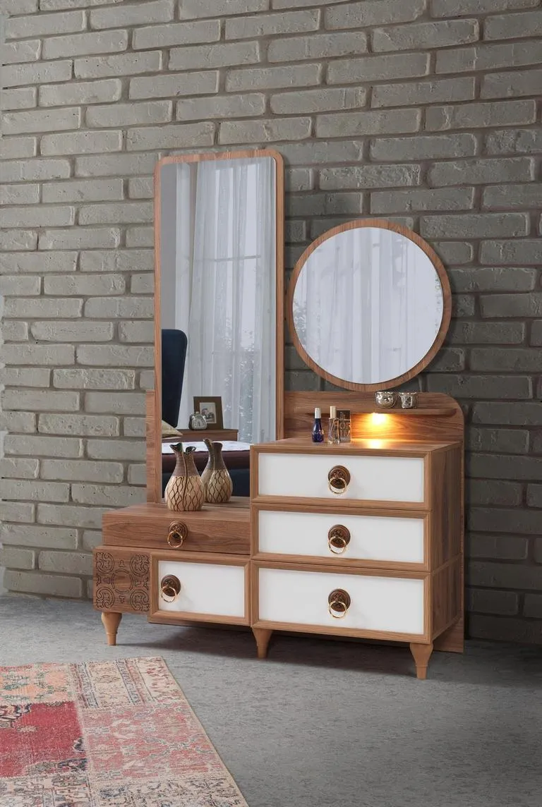 Schlafzimmer Kommode mit Spiegel Holz Möbel Luxus Möbel 2tlg Garnitur