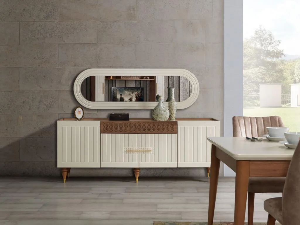 XXL sideboard Anrichte Kommode 201cm mit Spiegel 2tlg. Schrank