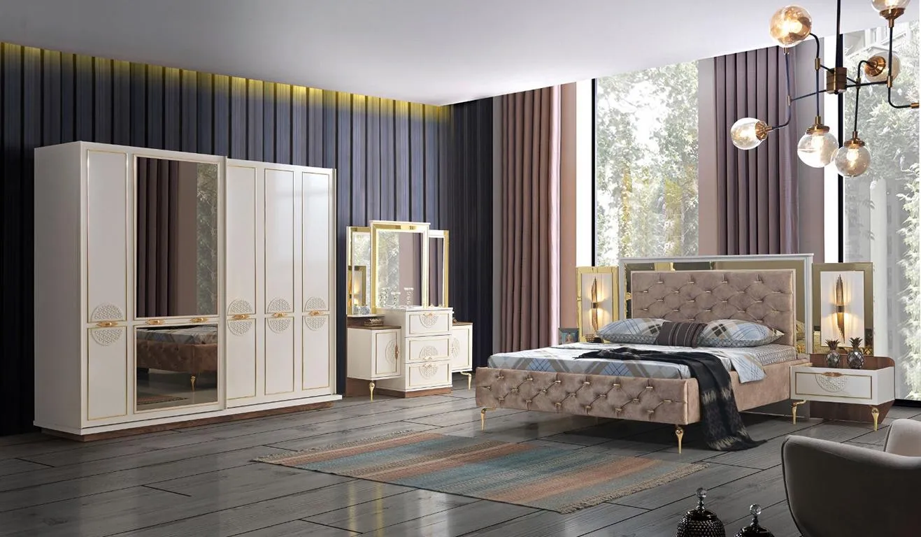 Schlafzimmer Bett Design Einrichtung Luxus Polster Betten braun Modern