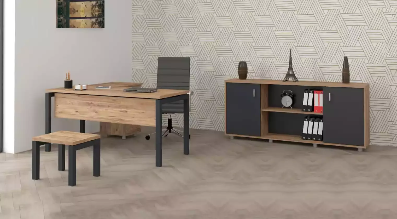 Büro für Kanzlei Office Komplette Einrichtung Schrank Tisch 3tlg
