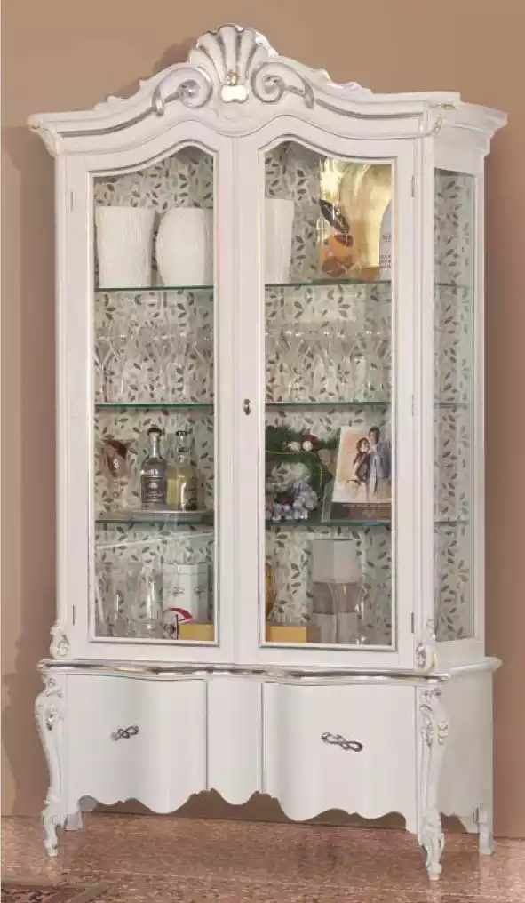 Luxuriöse weiße Holzvitrine mit klassischem Möbeldesign Schrank Vitrine
