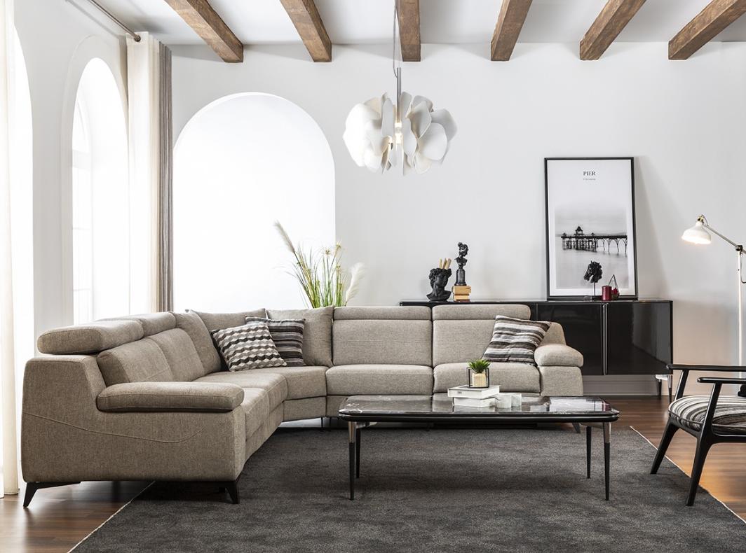 Moderne Eckcouch Taupe L-Form Sofa Wohnzimme Möbel Ecksofa Luxus Neu