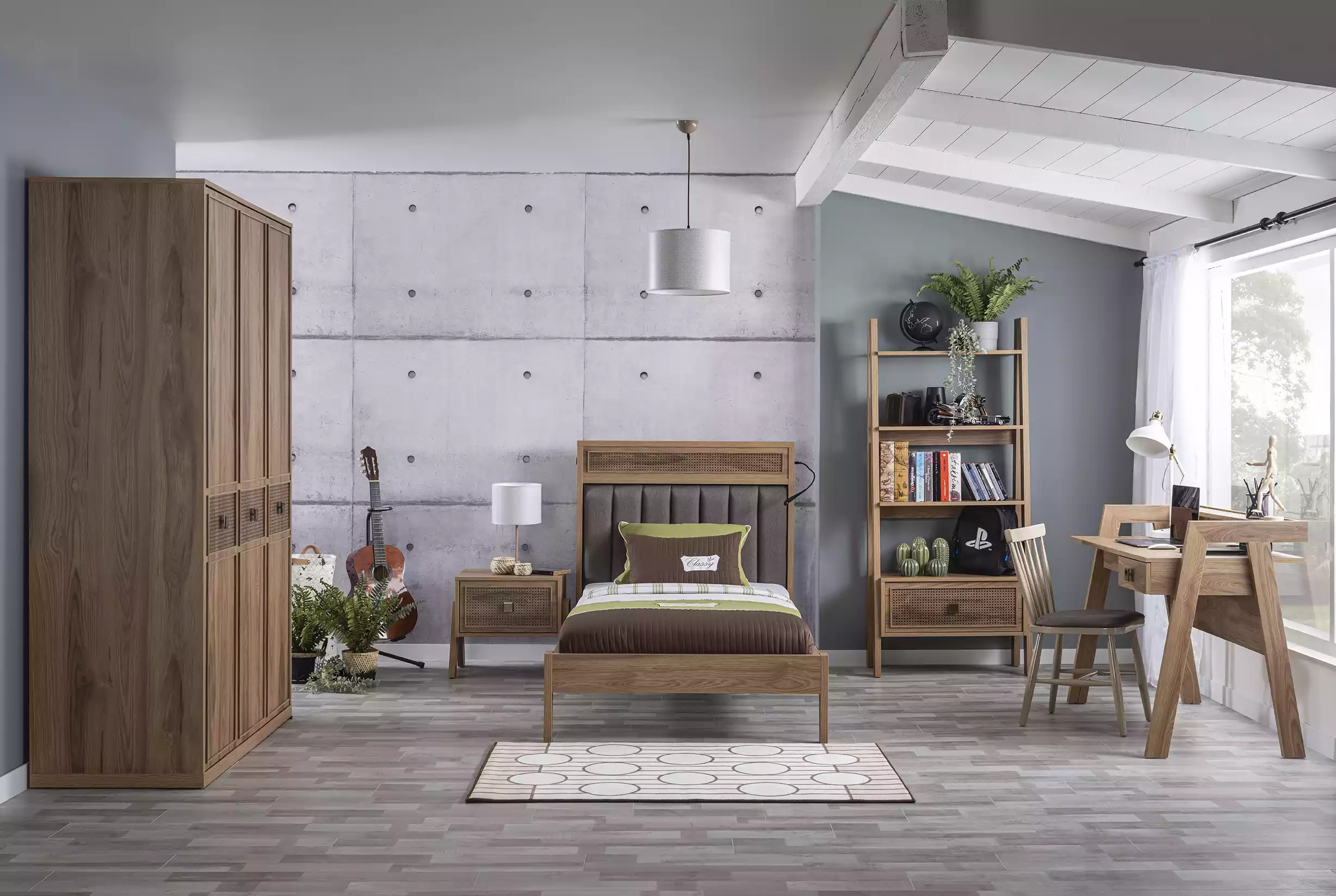 Jugendbett Schlafzimmermöbel Holzbett Komplette Bett Braun Set 5tlg