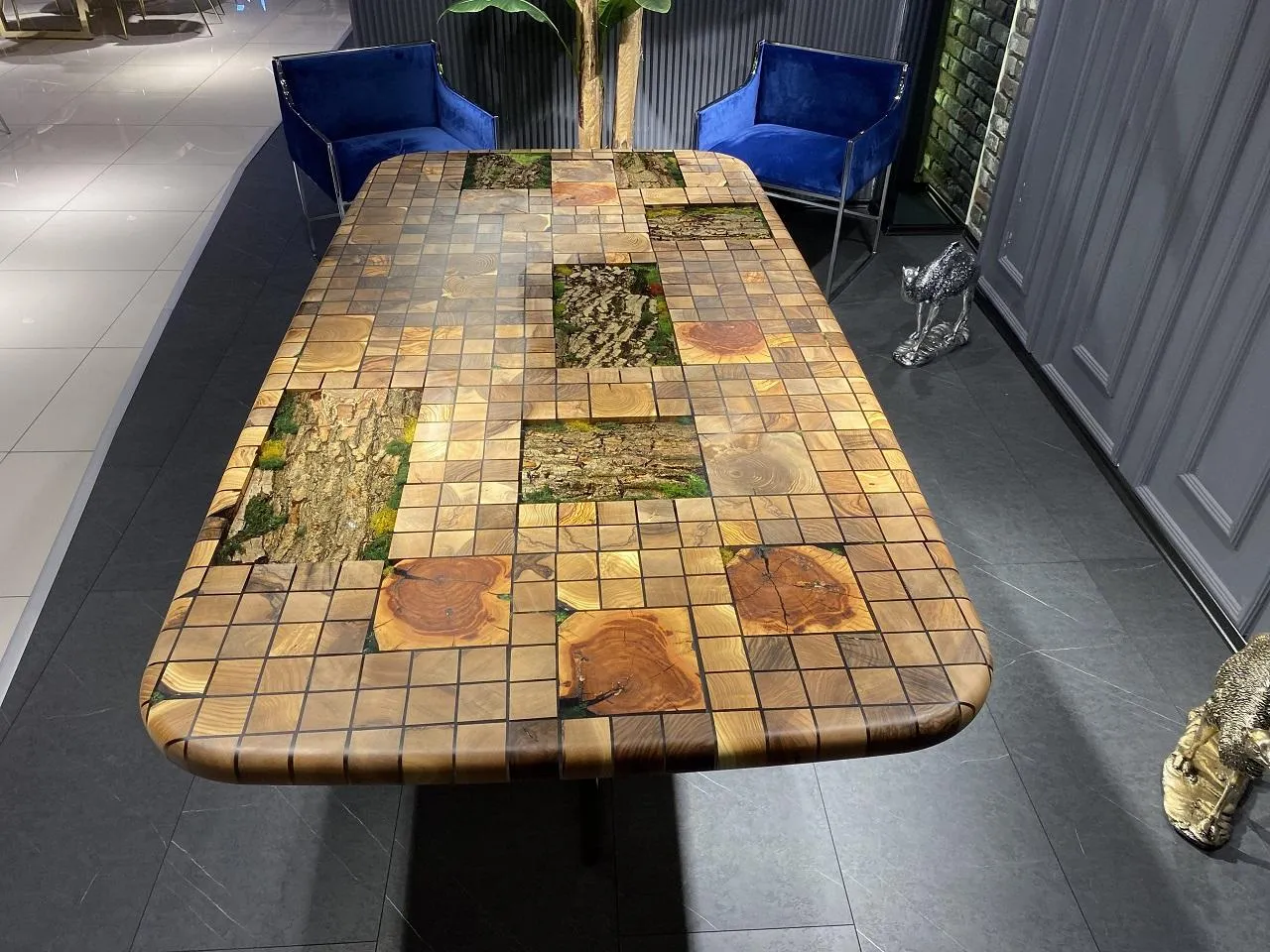Esstisch Epoxidharz Esszimmertisch Mosaik Tisch 90 cm Holz Braun