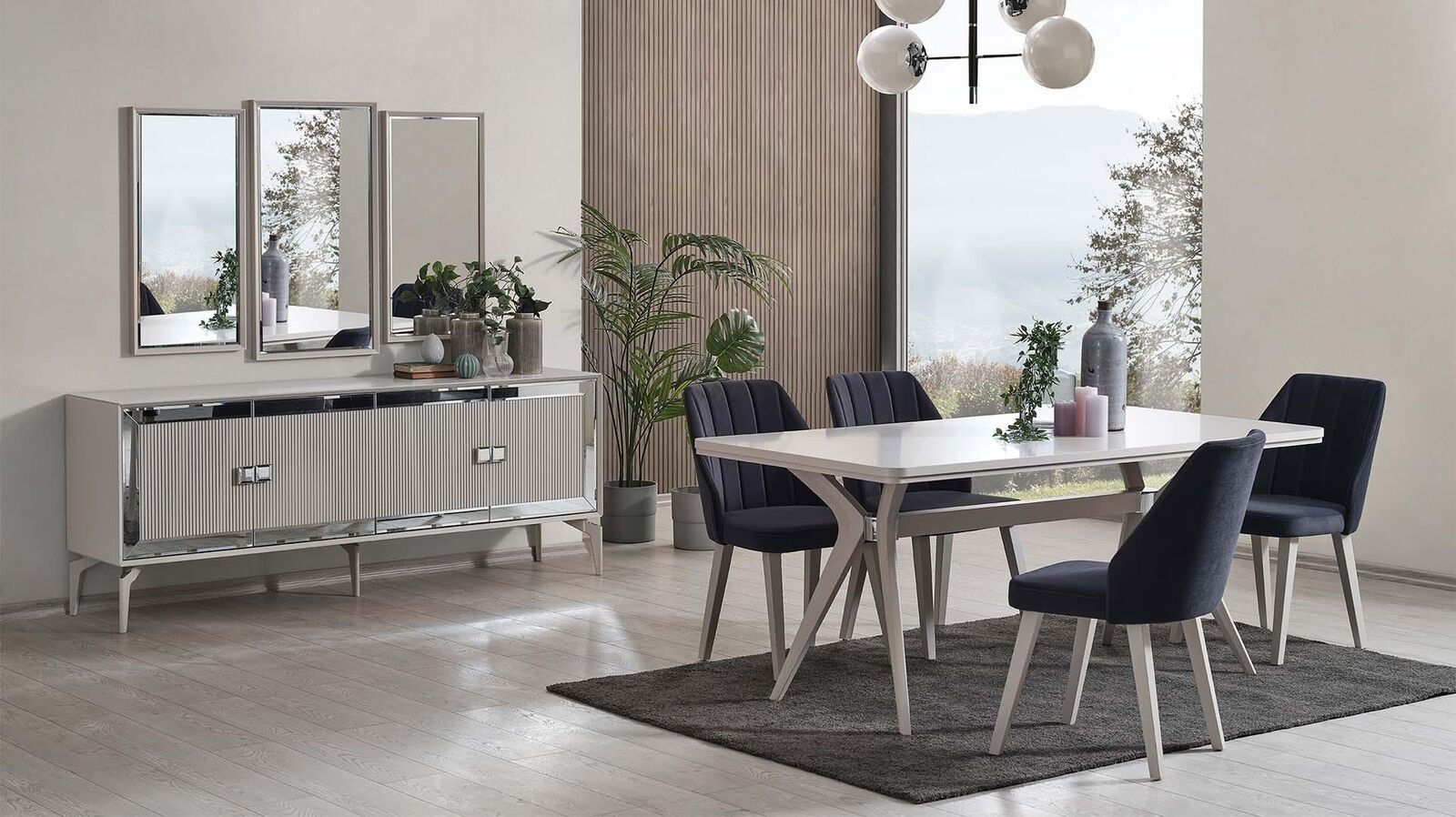 Esszimmer Luxus Essgruppe Garnitur Esstisch Set 9tlg Grau Holz Tisch