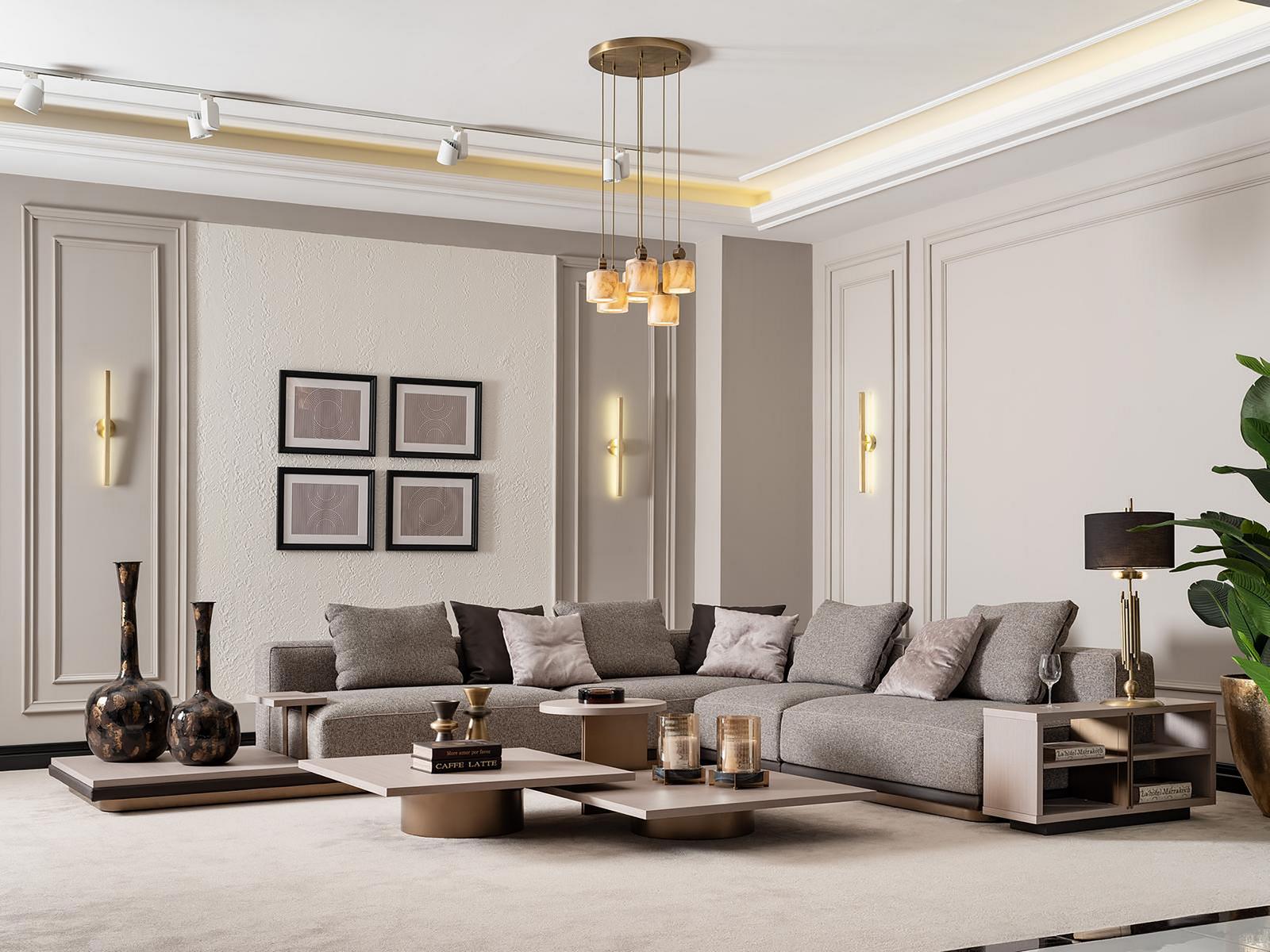 Wohnlandschaft Garnitur Wohnzimmer Ecksofa Sofa Couchtische 5tlg Grau