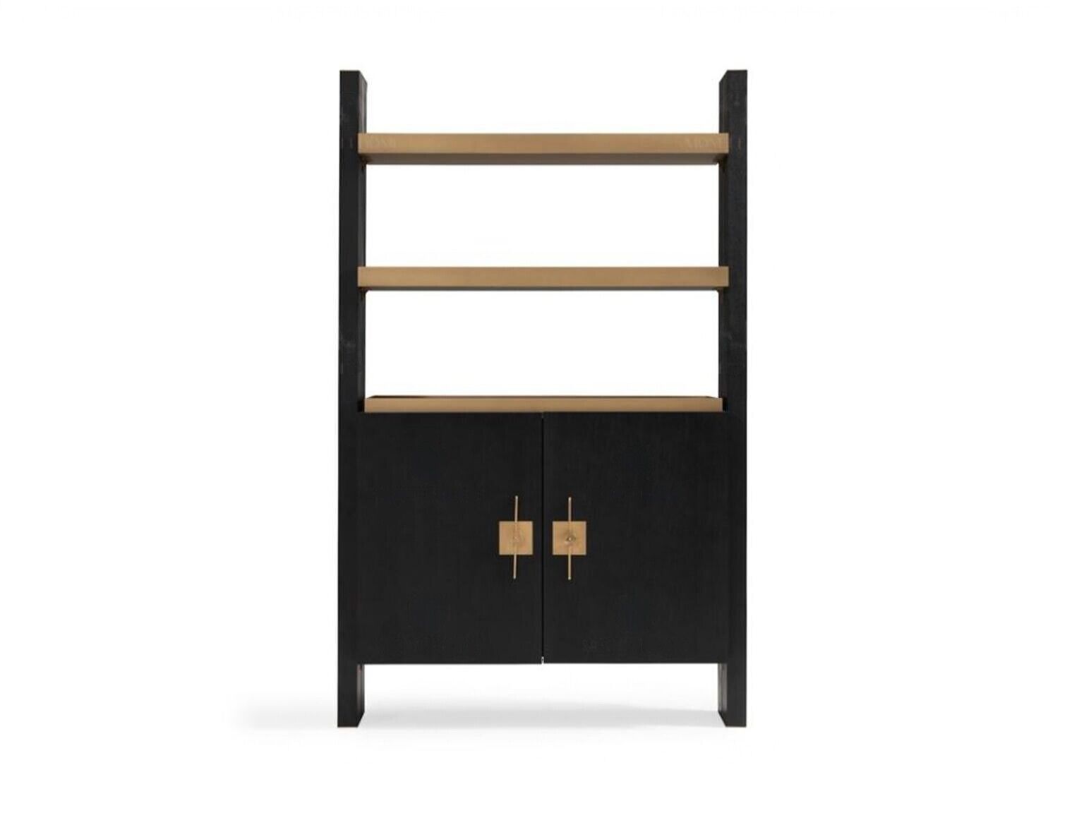 Schrank mit Regale Holzschrank Schranke Holz Schwarz Design Gold Neu