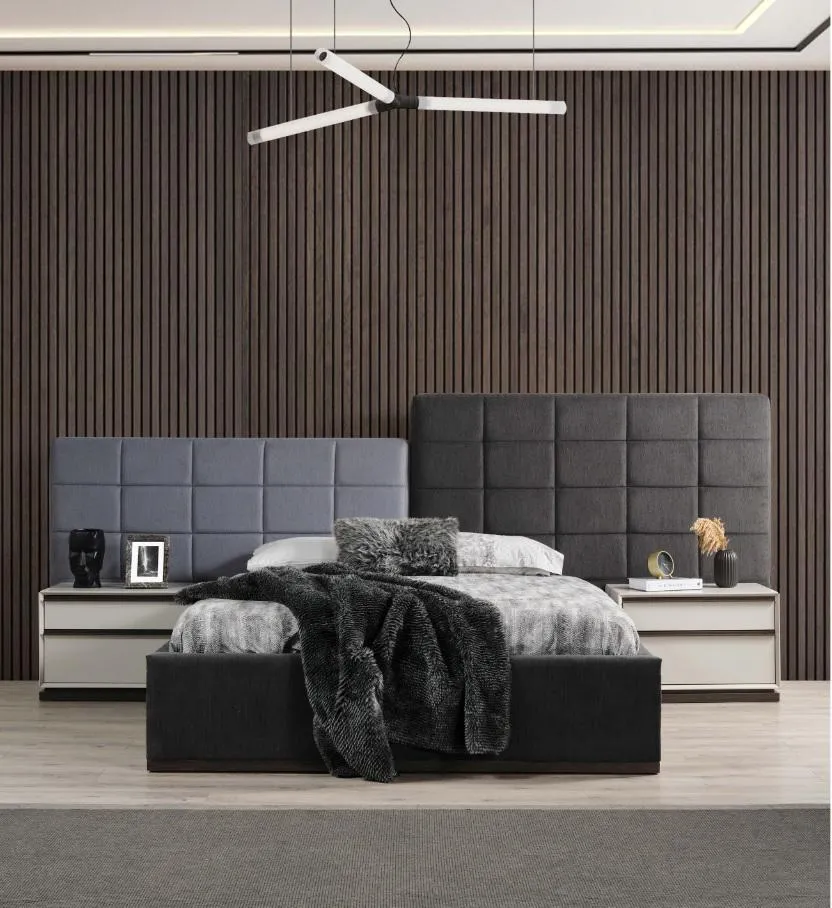 Schlafzimmerbett Garnitur Doppelbett Bett Nachttische 3tlg Grau Modern