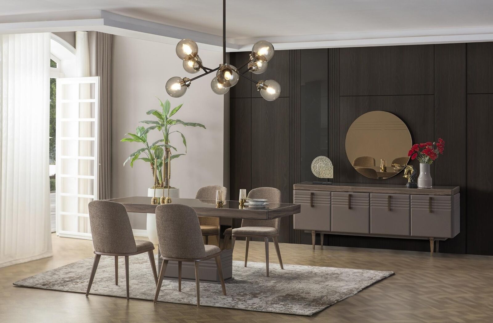 Essgruppe Essecke Esszimmer Esstisch Stühle Grau Holz Set 9tlg Moderne