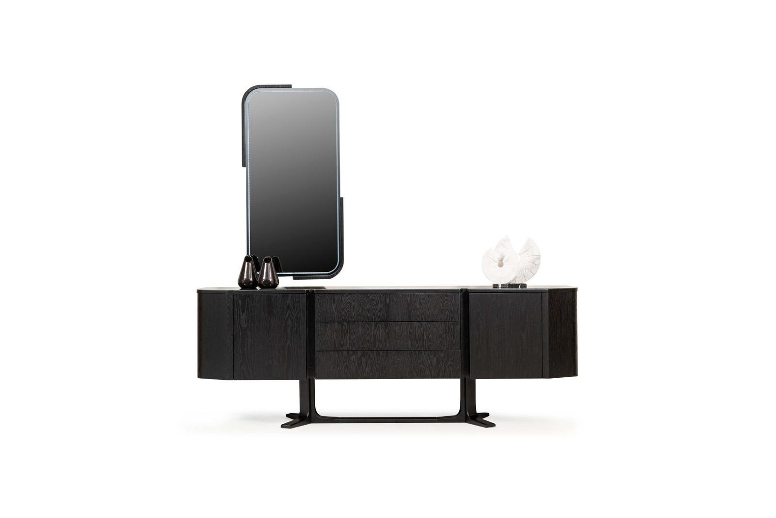 Anrichte Gruppe Sideboard mit Spiegel Kommode Schrank Schwarz Set