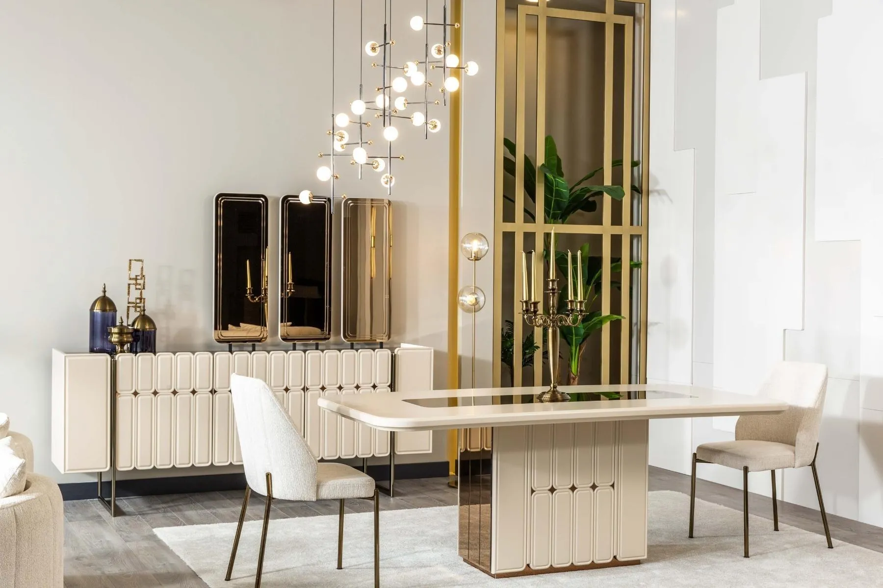 Weiße Edle Esszimmer Gruppe Designer Edelstahl Tisch x6 Stühle