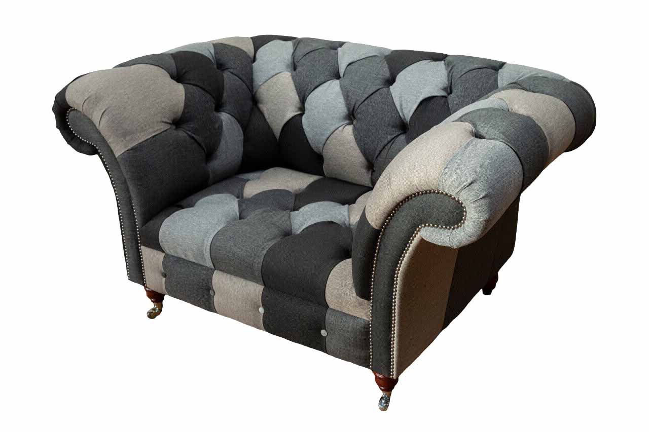 Grau Chesterfield Design Sofa Sessel Ohrensessel Polster Luxus Textil