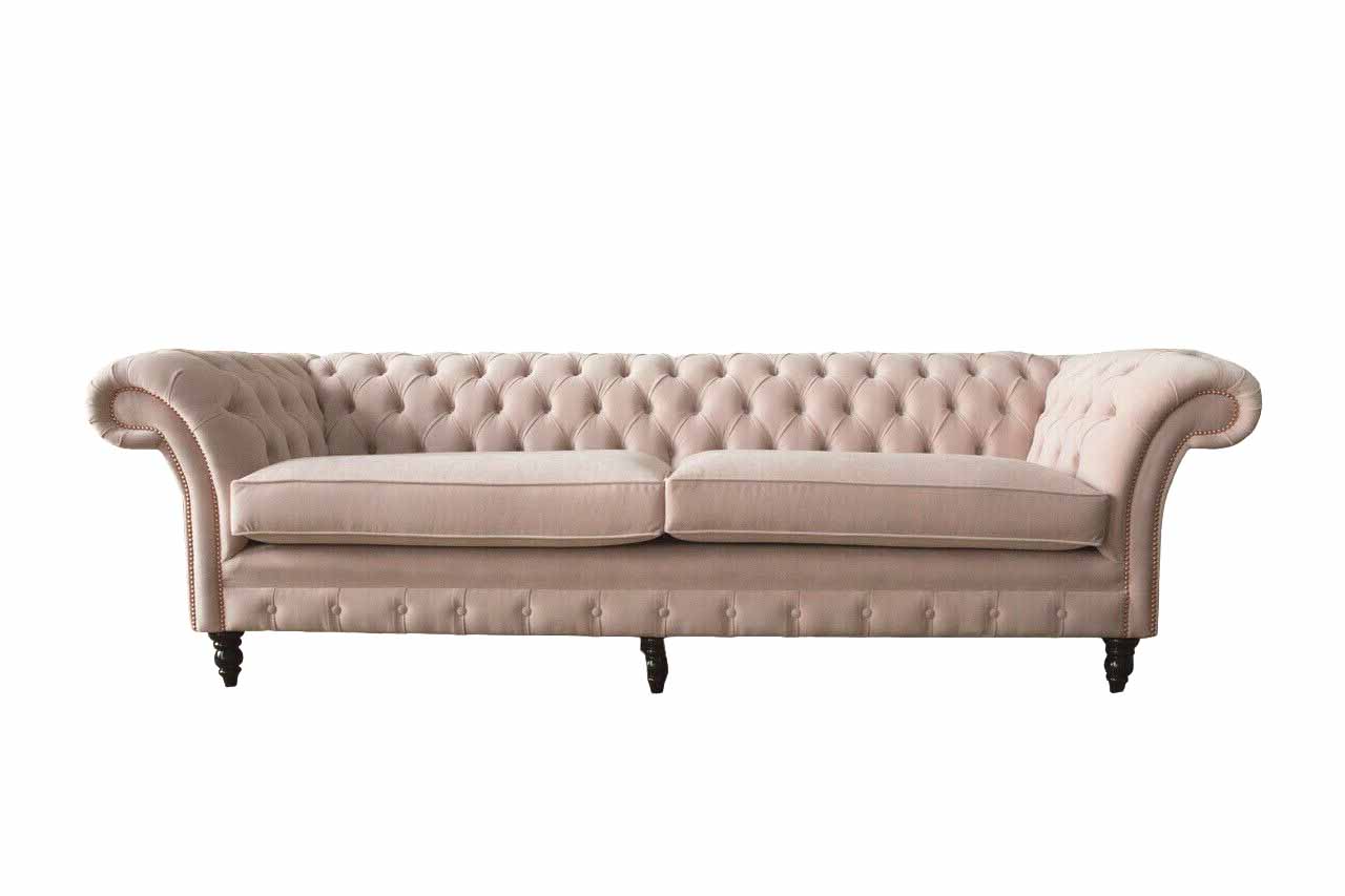Chesterfield 4 Sitzer Design Sofa Rosa Polstermöbel Sofas Stoff Textil