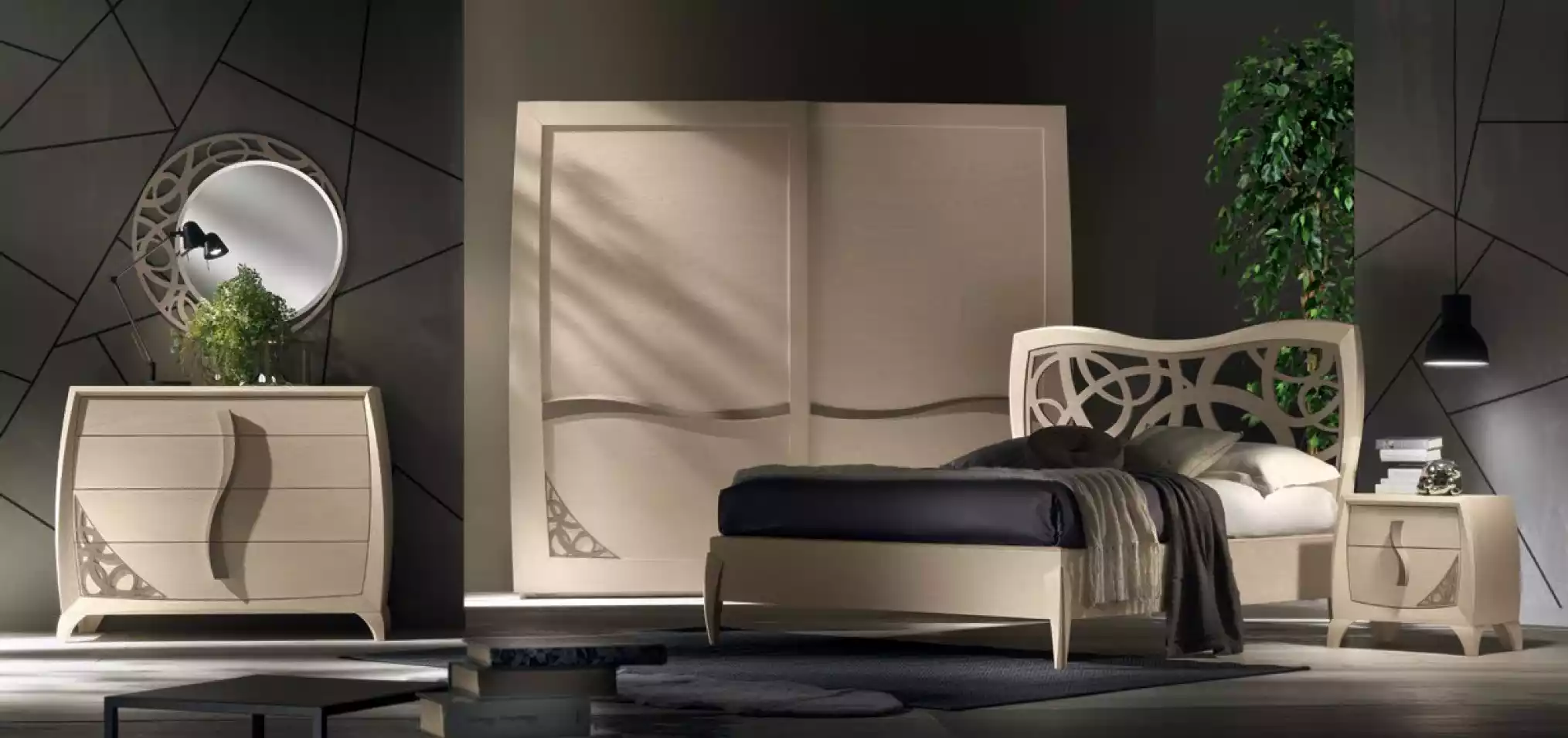 Komplettes Schlafzimmer Set Design Modern Luxus Bett 2x Nachttisch 6 tlg