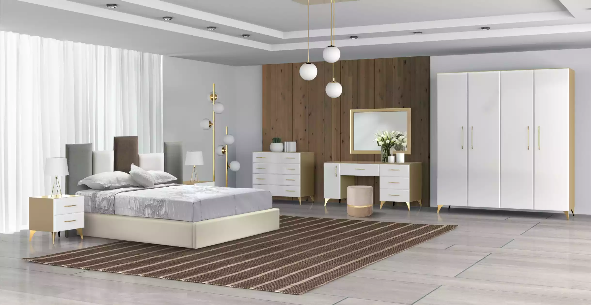 Schlafzimmer Set Bett 2x Nachttisch Kommode 7tlg Design Luxus