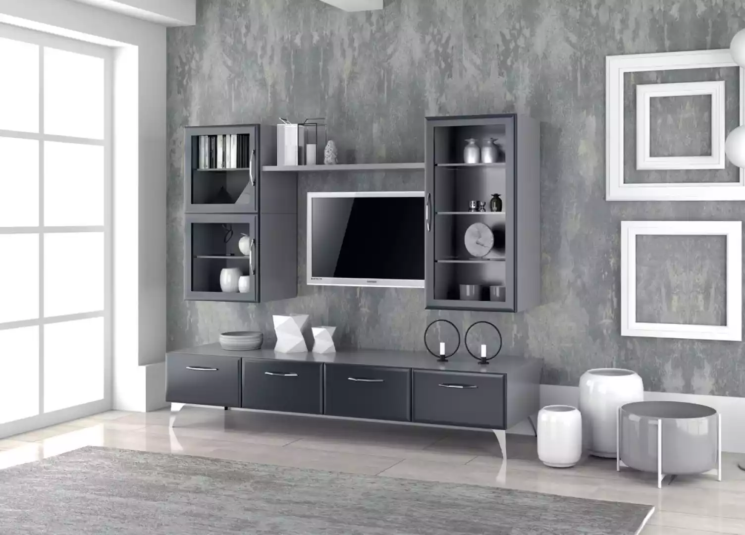 tv Ständer Seitenschrank Moderne Wohnwand Wohnzimmer Wohnwände 4tlg