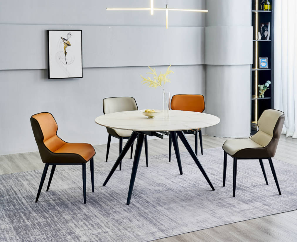 Esszimmer Möbel Luxus Rundtisch 6x Textilstühle Esszimmergruppe 7tlg