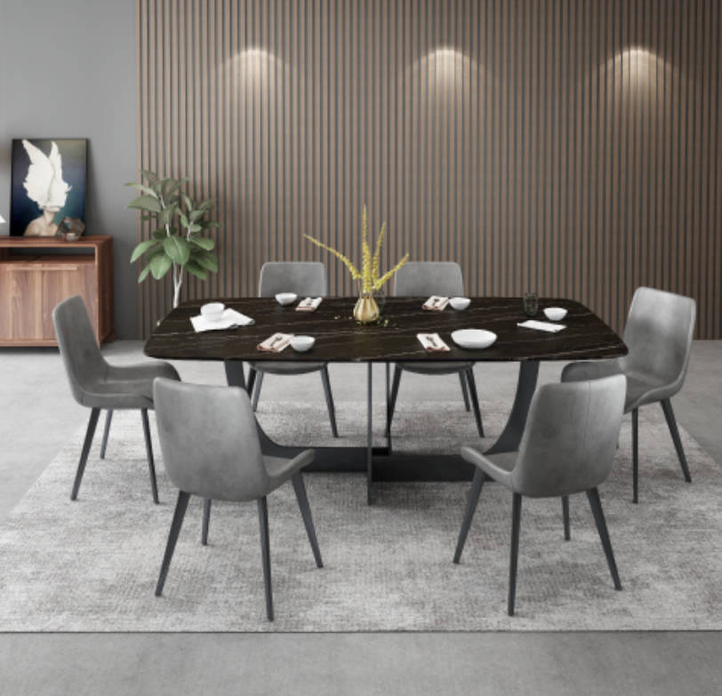 Moderne Esszimmer Garnitur Rechteckiger Esstisch 6x Kunstleder Stühle