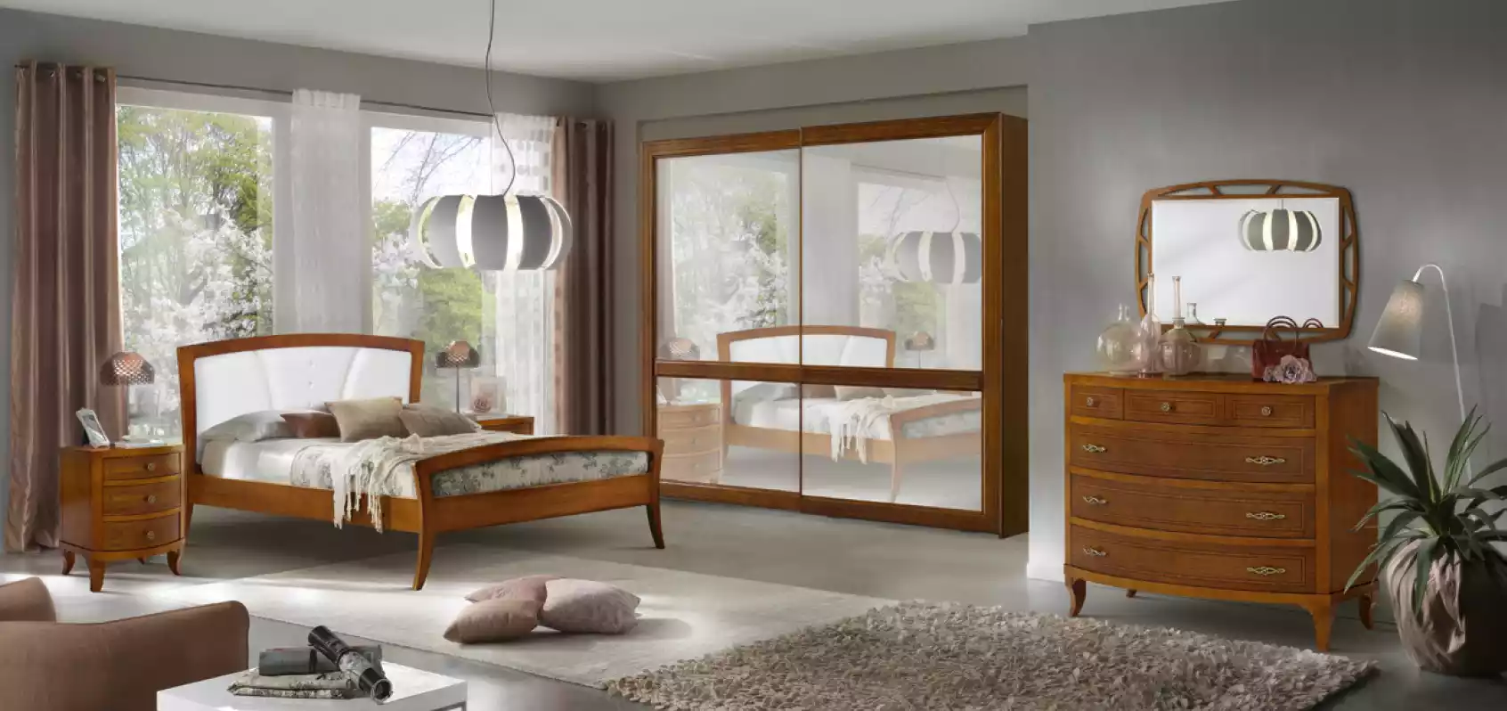 Komplett Schlafzimmer Braun Luxus Bett Holz 2x Nachttische Set 6tlg