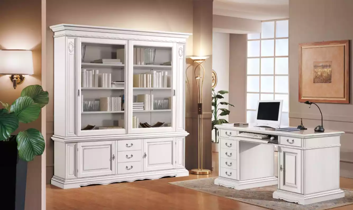 Büro Einrichtung Schreibtisch Weiß Bücherschrank Klassischer Set 2tlg