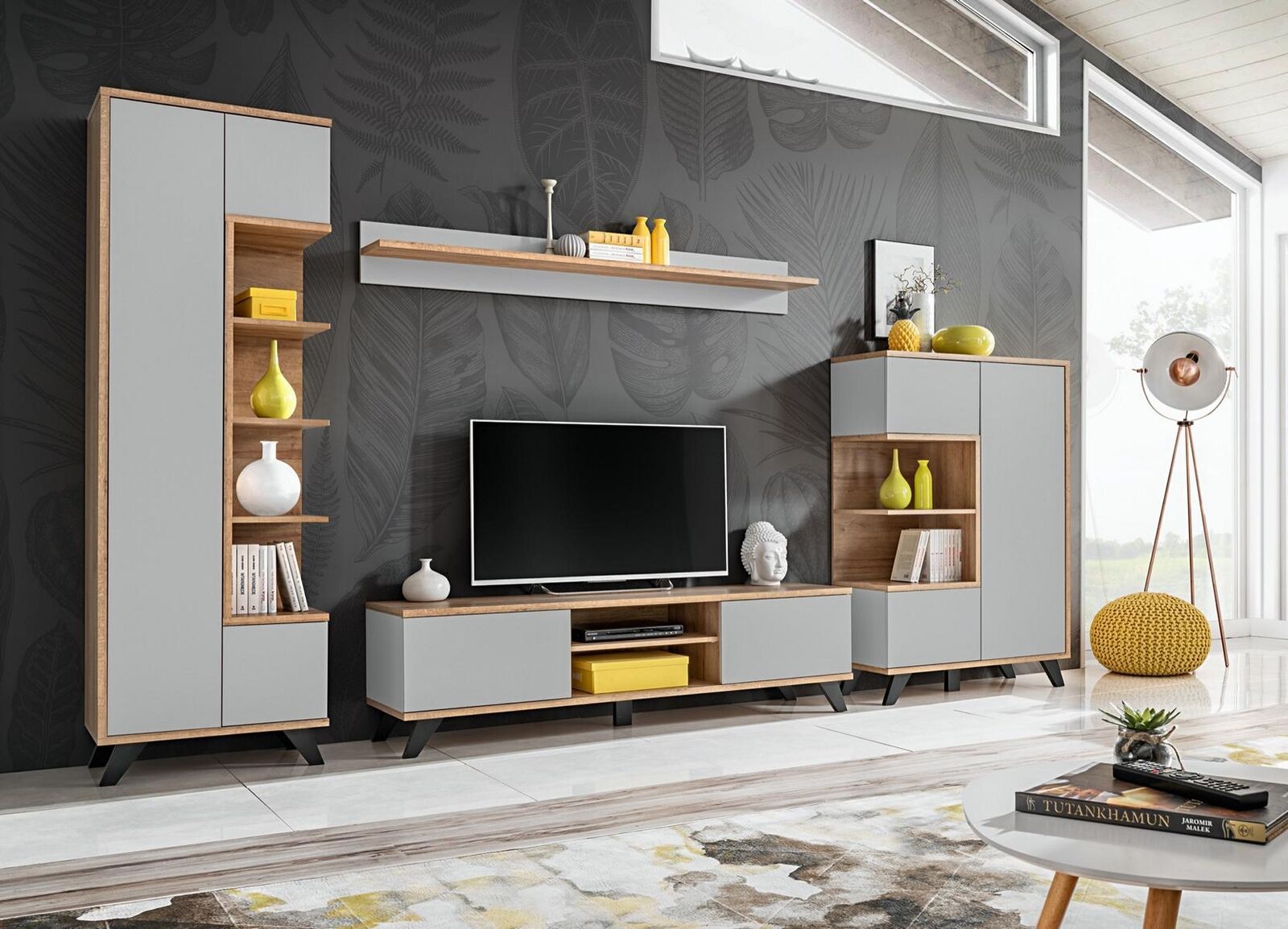 Wohnzimmer Set Bücherregal TV-Ständer Wandregal Wohnwände Holz Möbel Set 4tlg.
