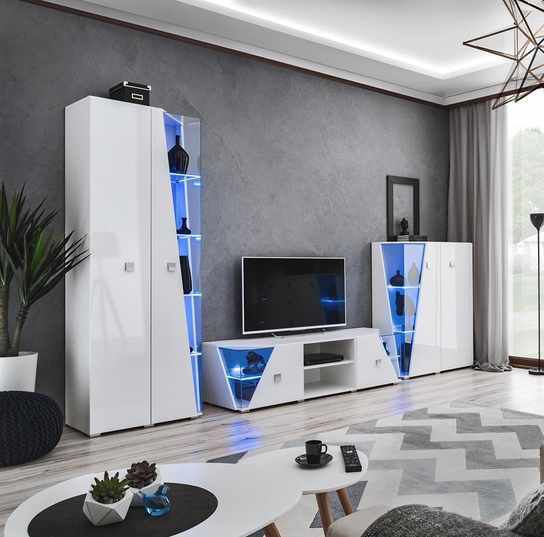 Wohnzimmer Luxus Einrichtung Set 3 tlg Wohnwand Designer Möbel Vitrine Holz