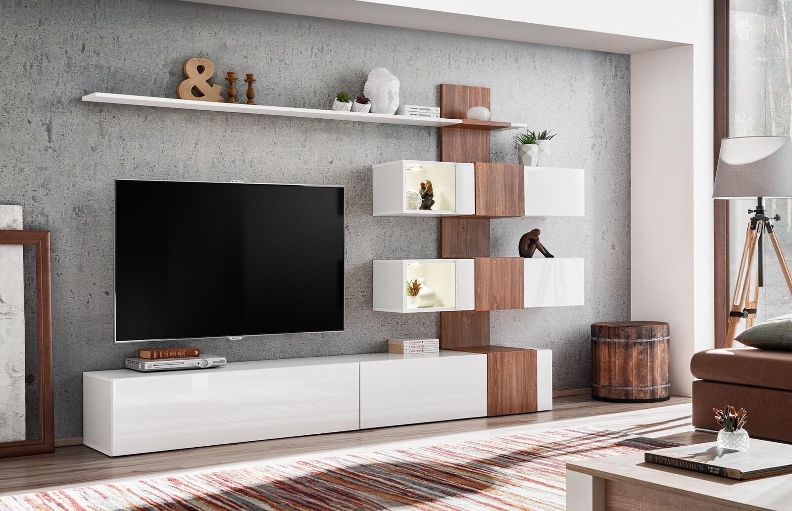 Modern Wohnwand Luxus Einrichtung Wohnzimmer Design TV-Ständer Wand Regale