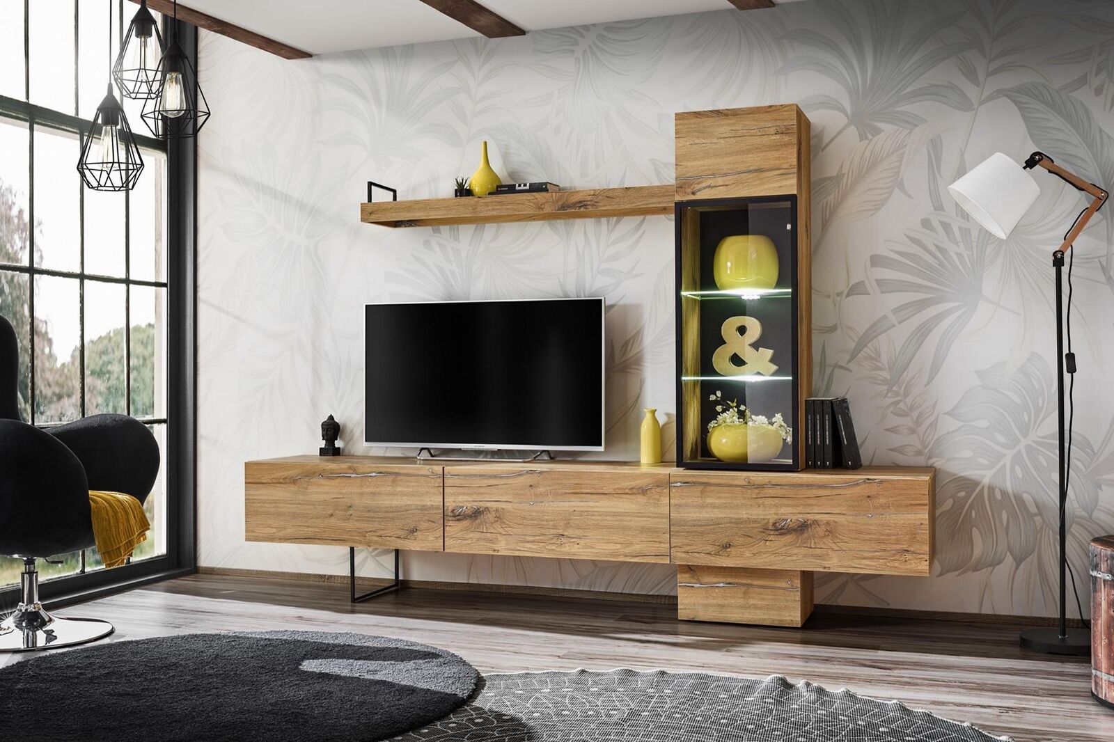 Wohnwand Designer Wohnzimmer Set Lowboard Wandregal TV-Ständer Neu Möbel