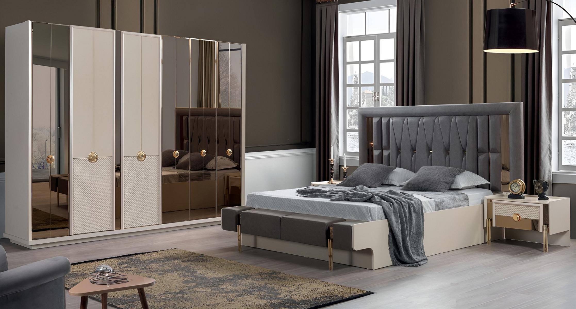 Design Komplett Möbel Moderne Schlafzimmer Bett 2x Nachttische Kleiderschrank