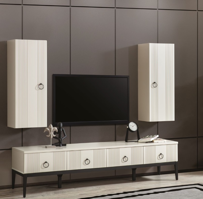Wohnzimmer Set 2tlg Modern Designer TV-Ständer und 2x Wandschrank