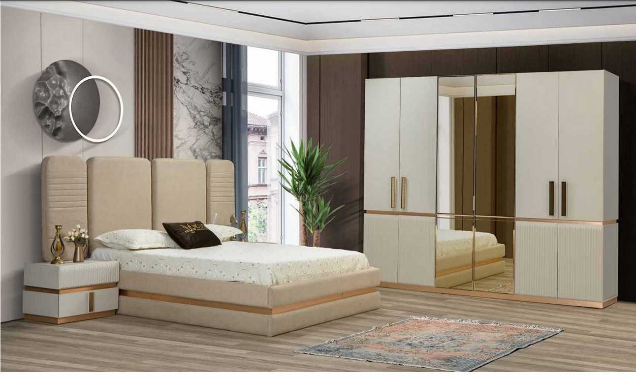 Bett 2x Nachttische Kleiderschrank 4tlg Schlafzimmer Set Design Luxus