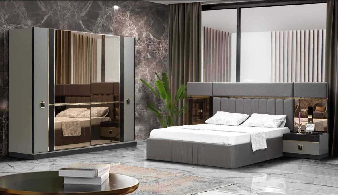 Bett Nachttisch Kleiderschrank 4tlg Schlafzimmer Set Design Luxus Neu