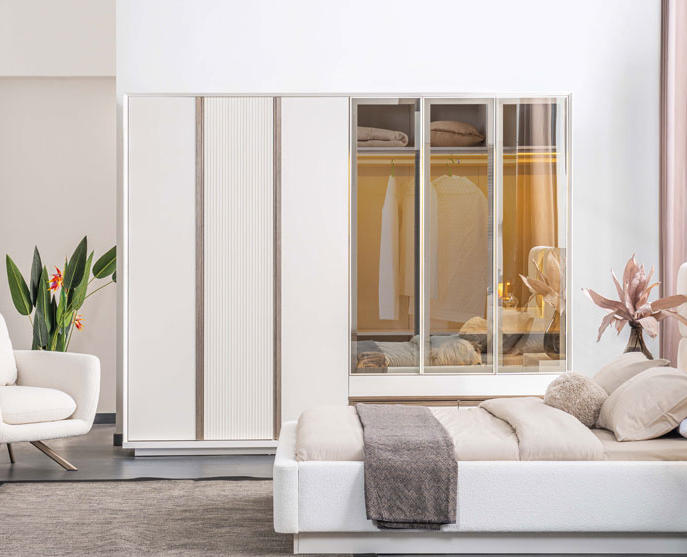 Weißer Kleiderschrank Schlafzimmer Schrank Robuster 6 türiger Glasschrank