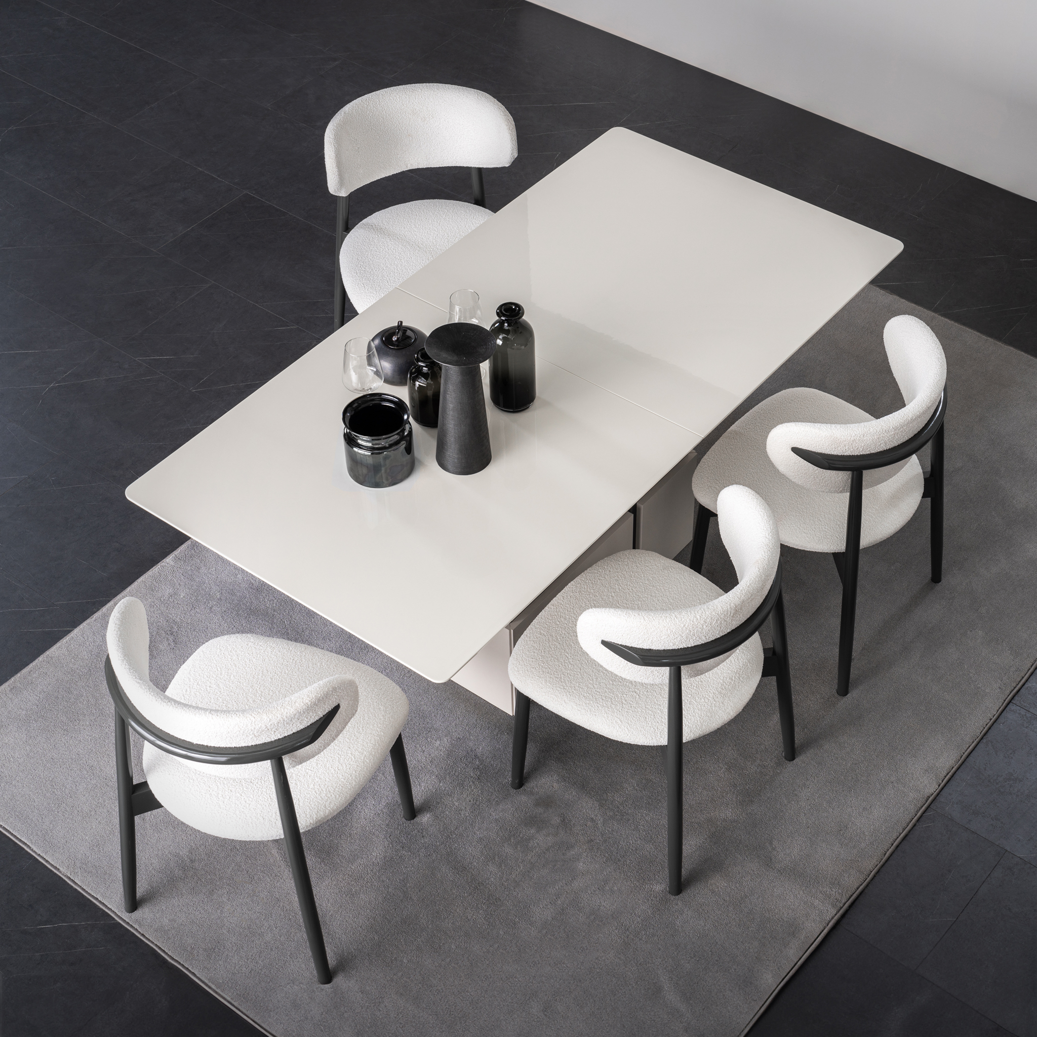 Exklusives Esszimmer Set Weißer Esstisch 4x Textil Polsterstühle 5tlg.