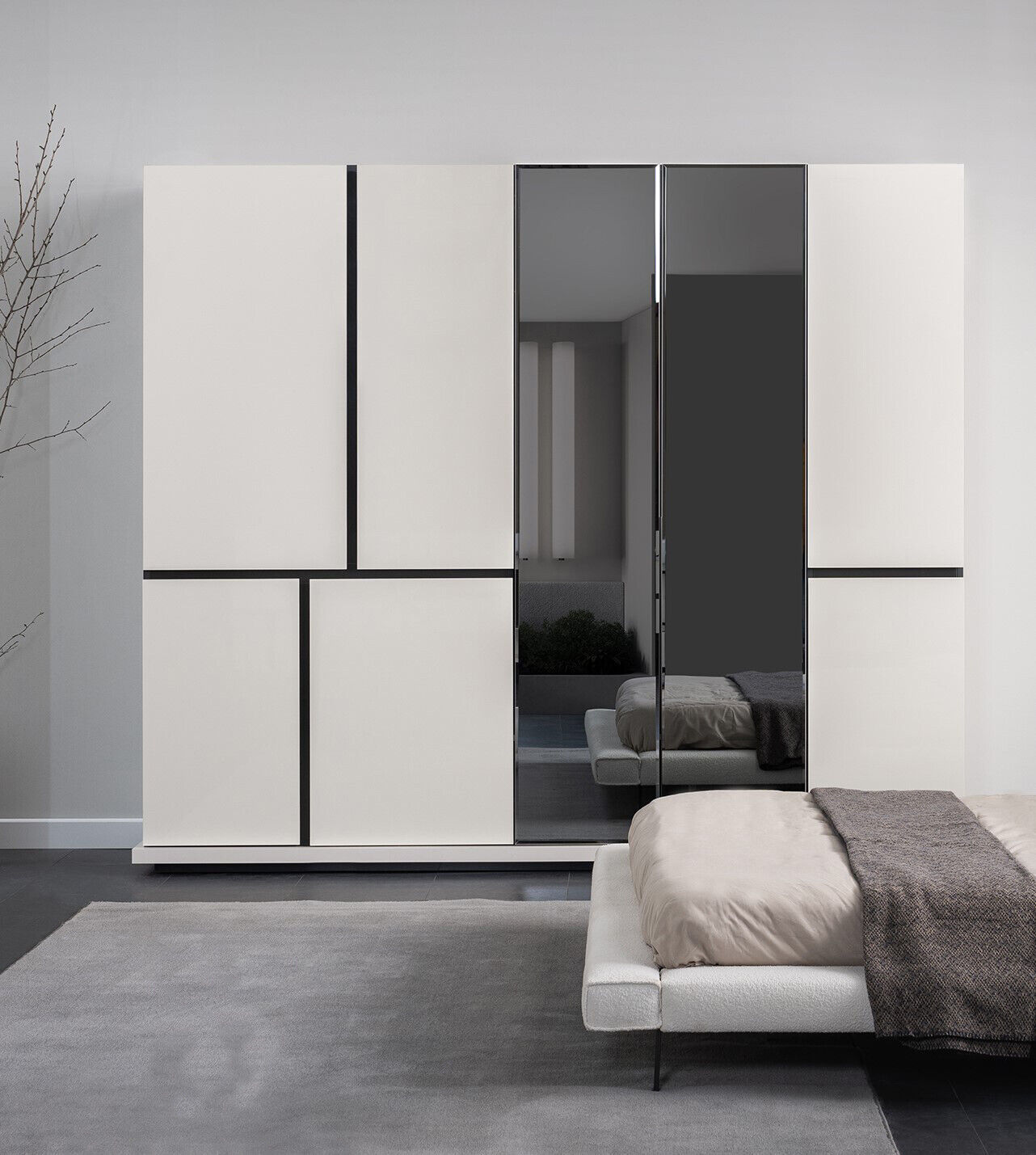 Schlafzimmer Weiß-Schwarzer Kleiderschrank Luxuriöse Holz Schränke Neu