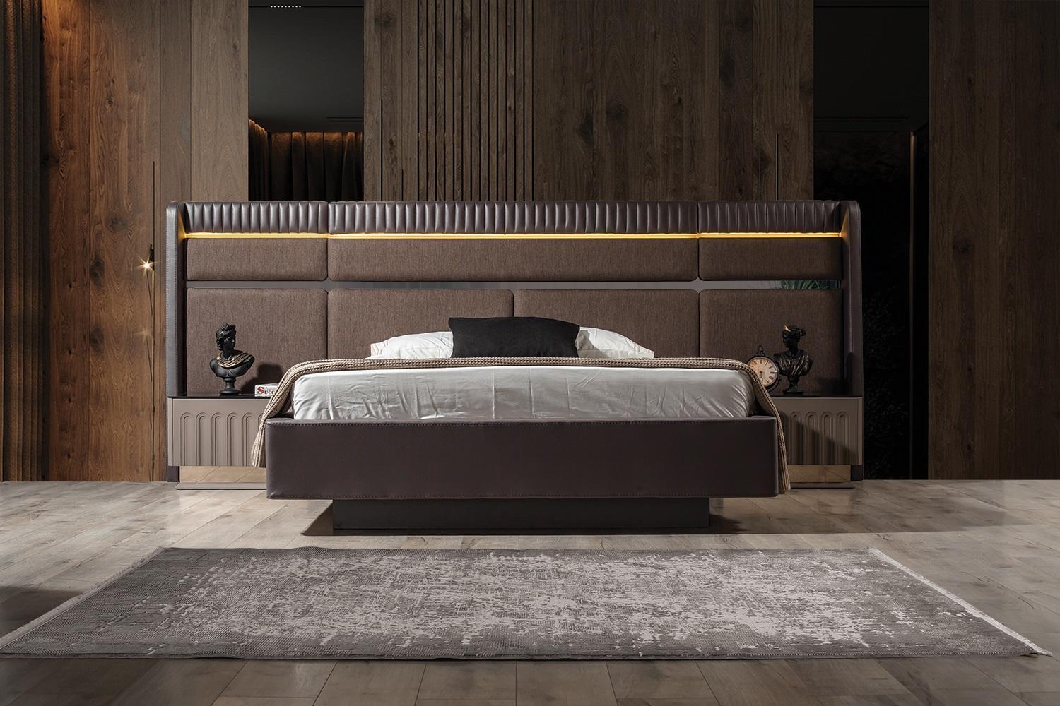 Braunes Schlafzimmer Set Modernes Doppelbett Nachttische 3tlg Garnitur