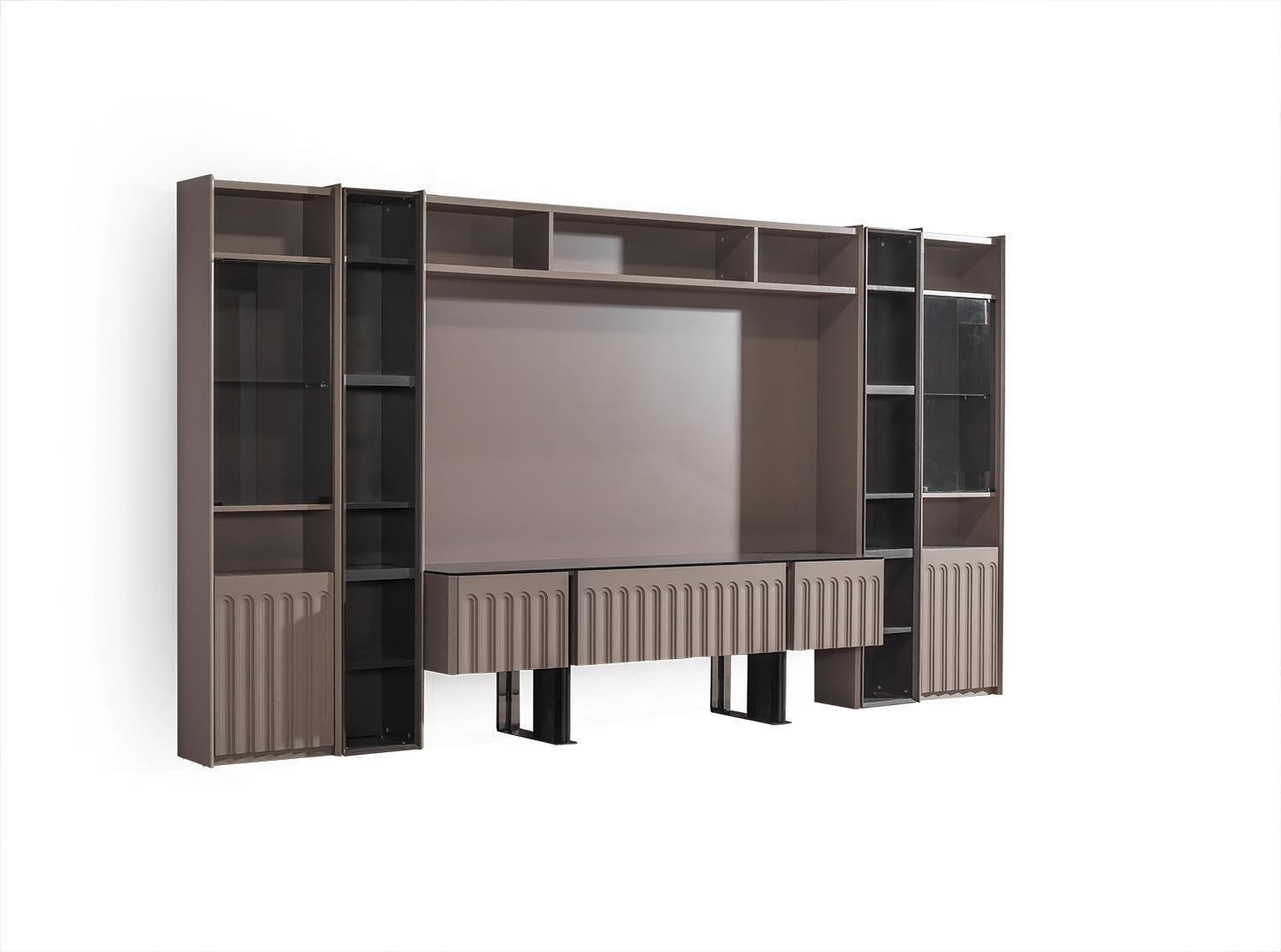 Luxuriöse Braune Wohnwand Stilvolle Wohnzimmer Holz Möbel Edle Regale