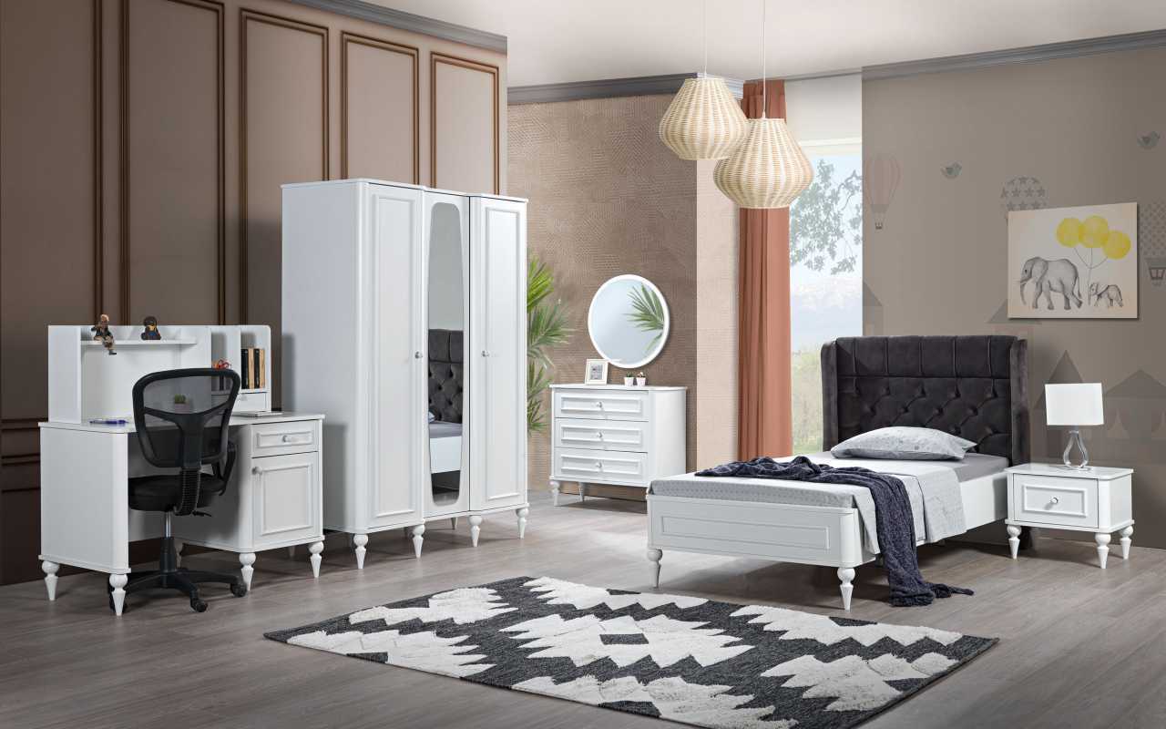 Komplette Jugendzimmer Möbel Bett Kommode Schreibtisch Spiegel 6tlg Set